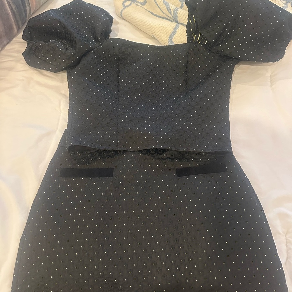 Copper Key Black Mini Dress with Puff Sleeves